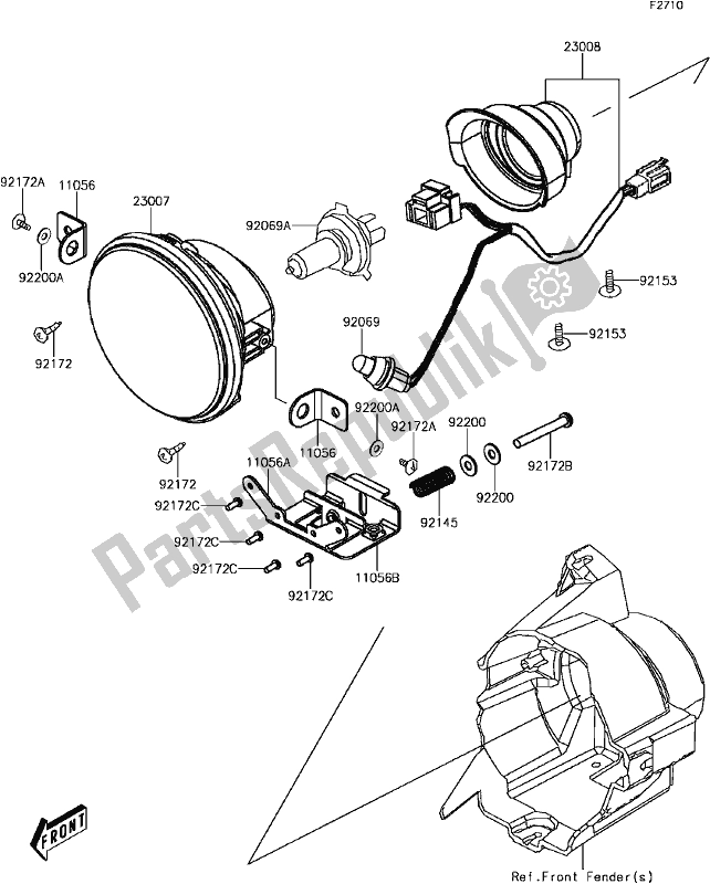 All parts for the E-7 Headlight(s) of the Kawasaki KVF 300 Brute Force 2018