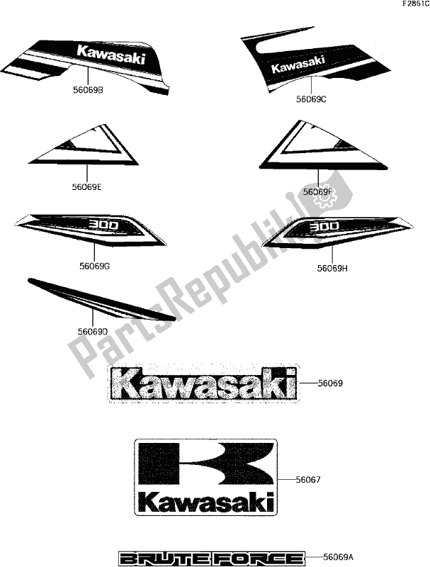 All parts for the F-4 Decals(white)(cgf)(eu) of the Kawasaki KVF 300 Brute Force 2018