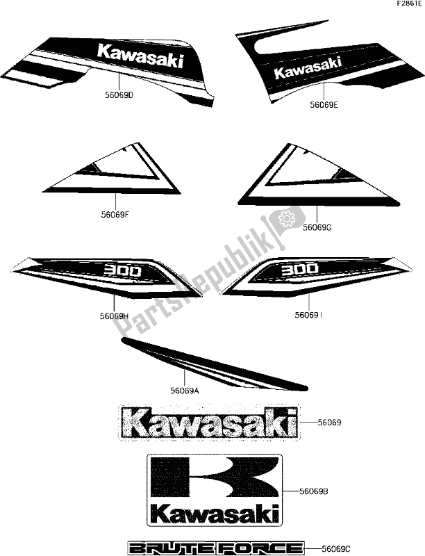 Wszystkie części do F-6 Decals(black)(chf) Kawasaki KVF 300 Brute Force 2018