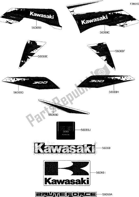 All parts for the F-8 Decals(white)(cjf)(eu) of the Kawasaki KVF 300 Brute Force 2018