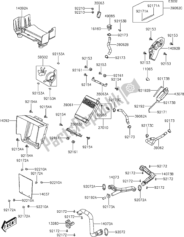 All parts for the 12-1radiator of the Kawasaki KVF 300 Brute Force 2020