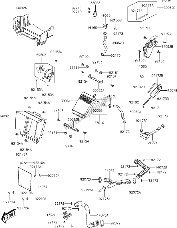 All parts for the 12 Radiator of the Kawasaki KVF 300 Brute Force 2020