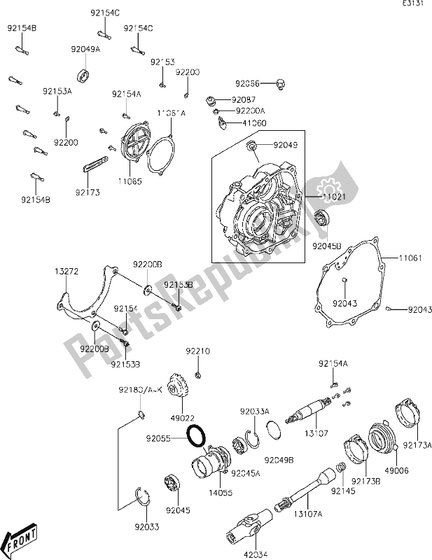 All parts for the 13 Front Bevel Gear of the Kawasaki KVF 300 Brute Force 2020