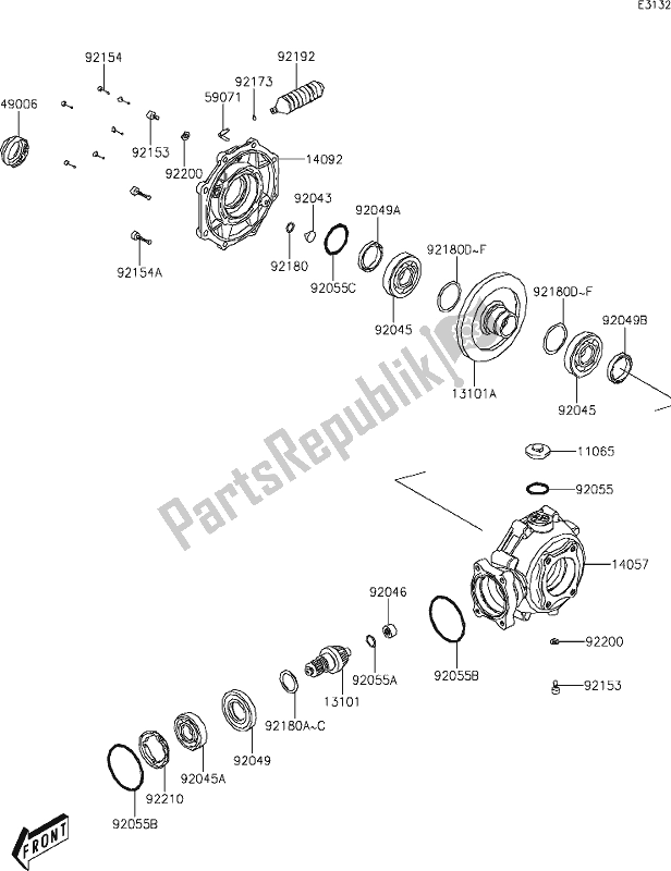 Todas las partes para 14 Drive Shaft/final Gear de Kawasaki KVF 300 Brute Force 2020