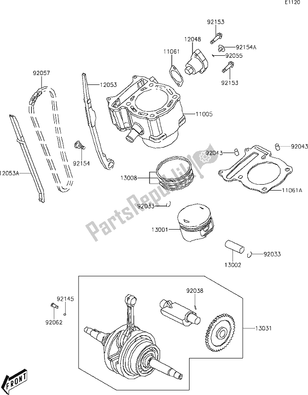 All parts for the 2 Cylinder/piston(s) of the Kawasaki KVF 300 Brute Force 2020