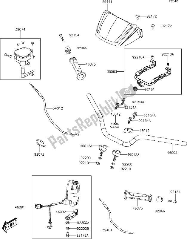 All parts for the 25 Handlebar of the Kawasaki KVF 300 Brute Force 2020