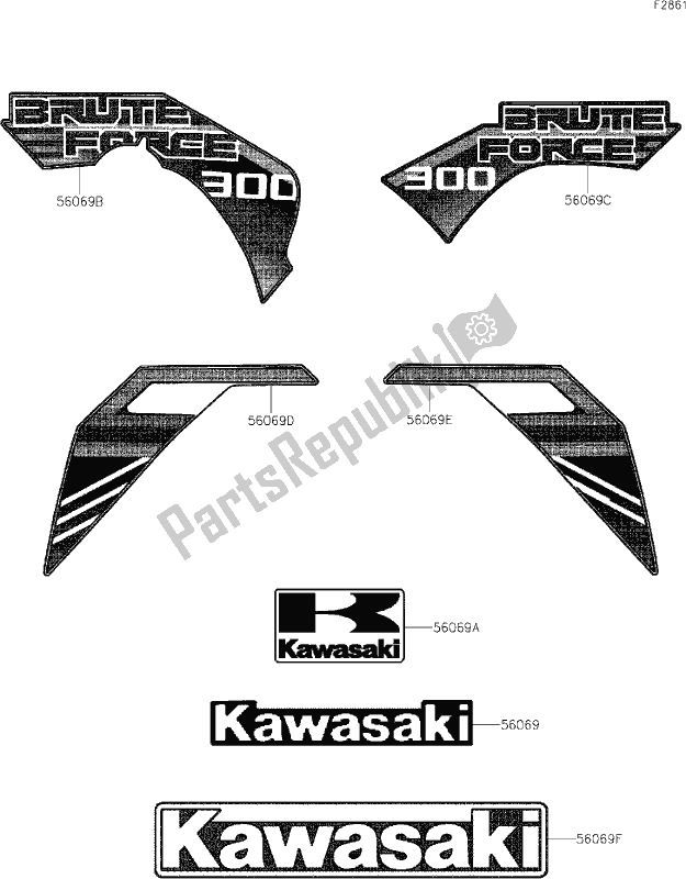 All parts for the 34 Decals of the Kawasaki KVF 300 Brute Force 2020