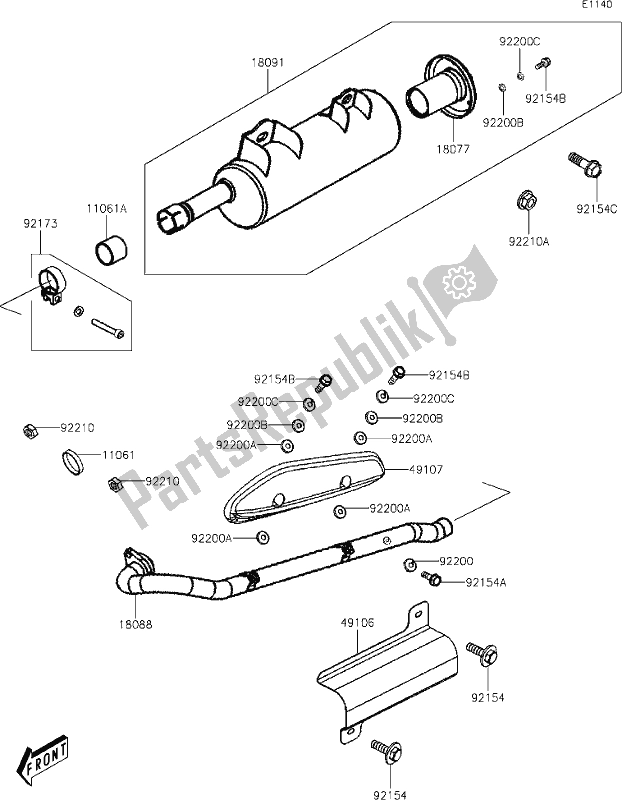 All parts for the 5 Muffler(s) of the Kawasaki KVF 300 Brute Force 2020