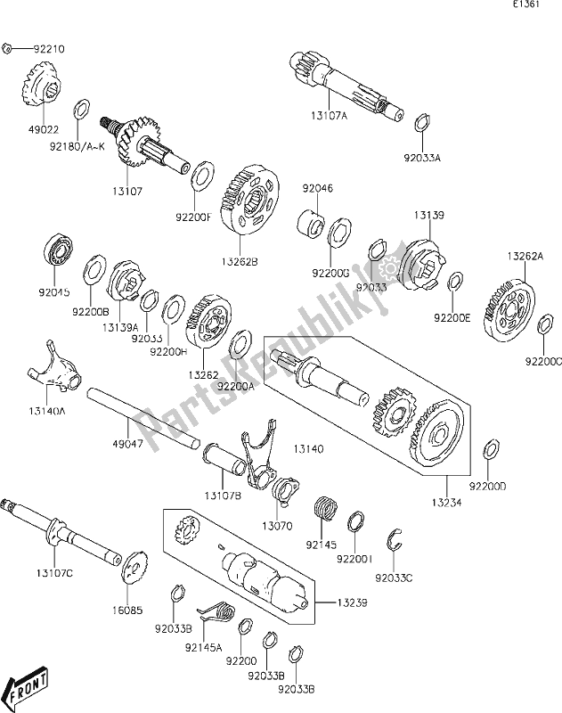 All parts for the 6-1 Transmission of the Kawasaki KVF 300 Brute Force 2020