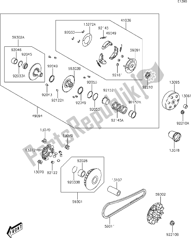 Todas as partes de 7 Belt Converter do Kawasaki KVF 300 Brute Force 2020