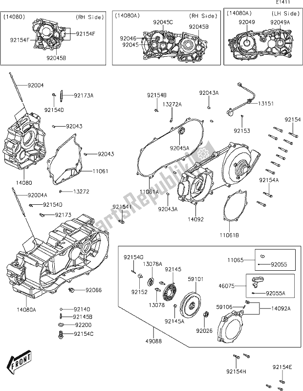 All parts for the 8-1 Crankcase of the Kawasaki KVF 300 Brute Force 2020