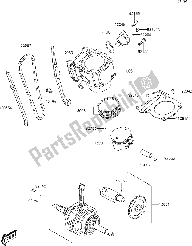 Alle onderdelen voor de 2 Cylinder/piston(s) van de Kawasaki KVF 300 Brute Force 2021