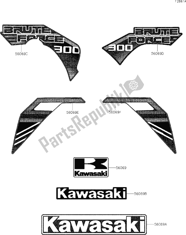 Tutte le parti per il 35 Decals(black) del Kawasaki KVF 300 Brute Force 2021