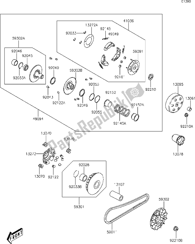 Alle onderdelen voor de 7 Belt Converter van de Kawasaki KVF 300 Brute Force 2021