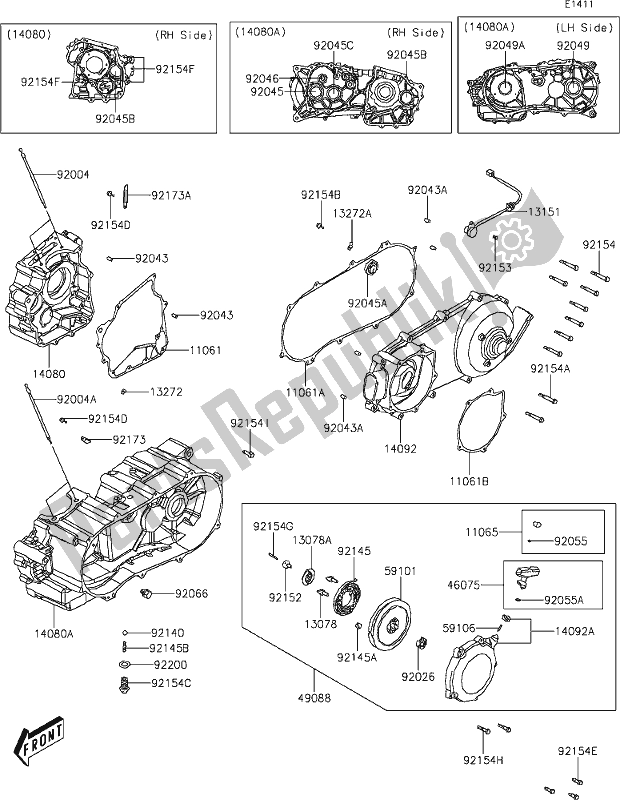 Alle onderdelen voor de 8 Crankcase van de Kawasaki KVF 300 Brute Force 2021