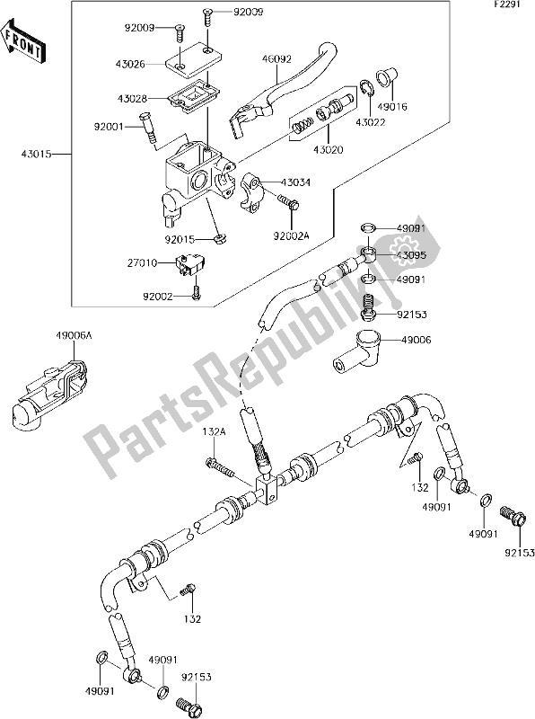 All parts for the 44 Front Master Cylinder of the Kawasaki KVF 750 Brute Force 4X4 I 2017