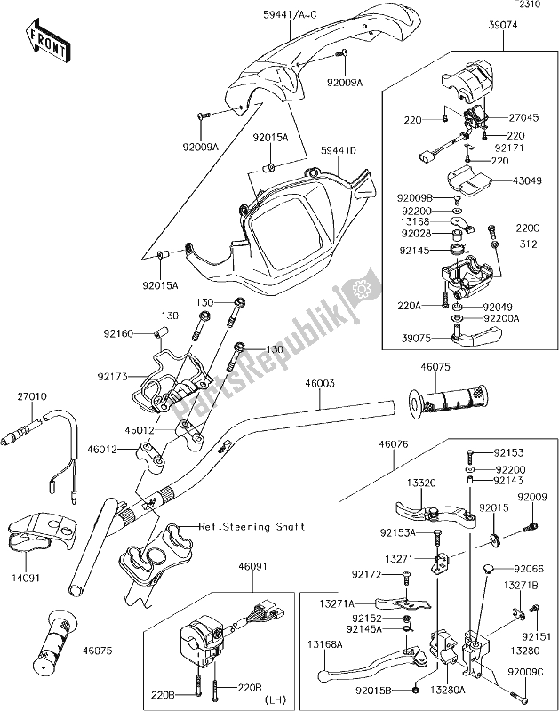 All parts for the 46 Handlebar of the Kawasaki KVF 750 Brute Force 4X4 I 2017