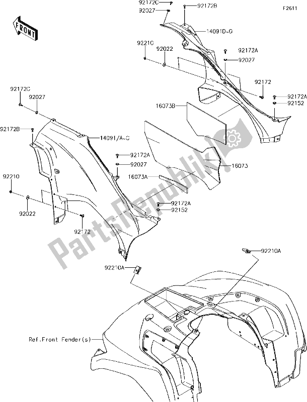 All parts for the 52 Side Covers of the Kawasaki KVF 750 Brute Force 4X4 I 2017