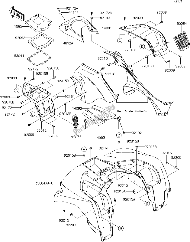 Alle onderdelen voor de 35 Front Fender(s) van de Kawasaki KVF 750 Brute Force 4X4 I 2018