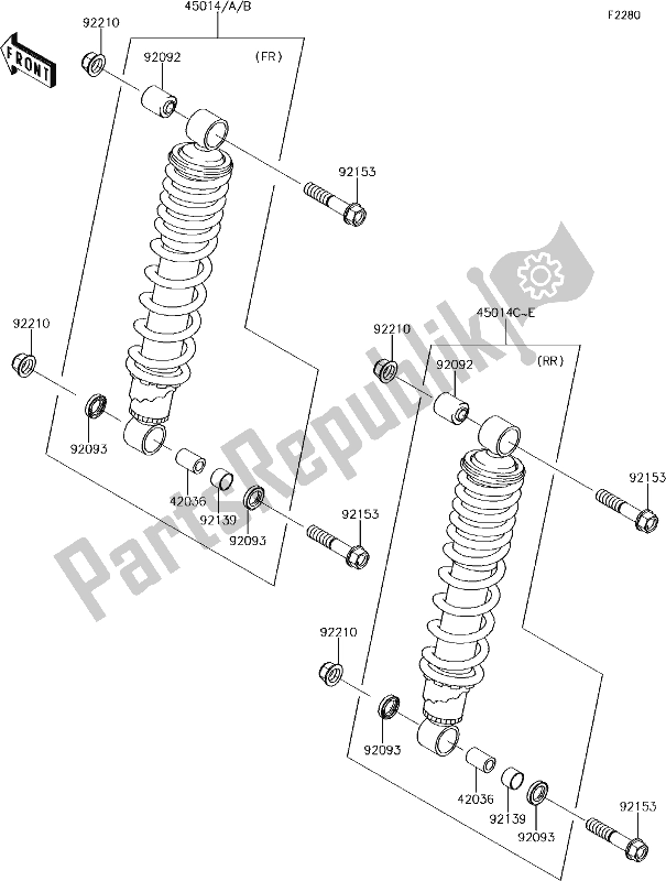 All parts for the 43 Shock Absorber(s) of the Kawasaki KVF 750 Brute Force 4X4 I 2018