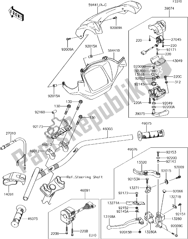 Tutte le parti per il 46 Handlebar del Kawasaki KVF 750 Brute Force 4X4 I 2018