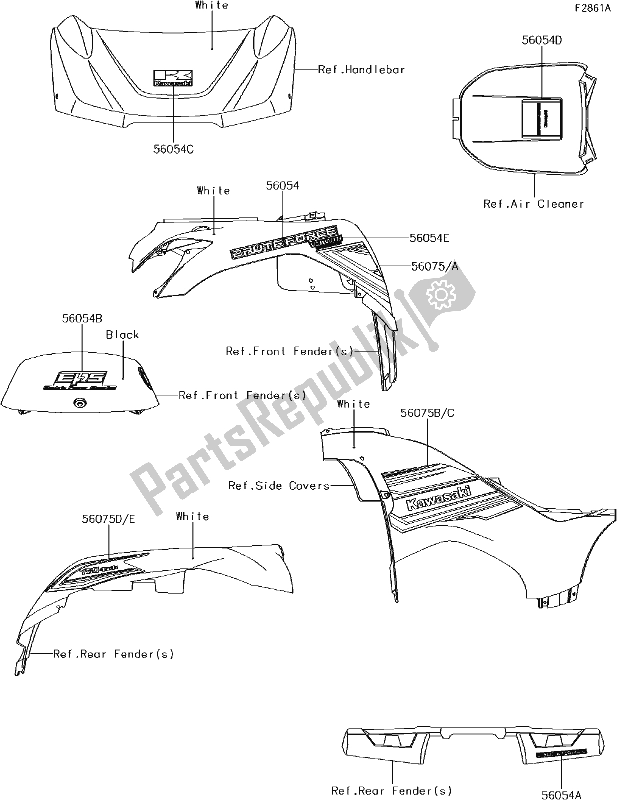 Alle onderdelen voor de 62 Decals(white)(ggf)(eu) van de Kawasaki KVF 750 Brute Force 4X4 I 2018