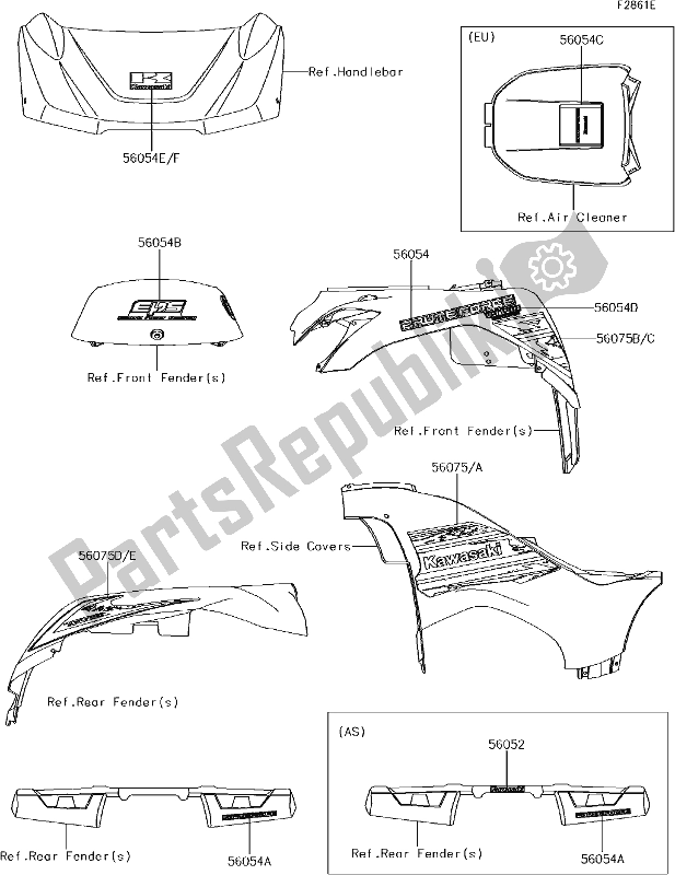 All parts for the 66 Decals(black)(gjf) of the Kawasaki KVF 750 Brute Force 4X4 I 2018