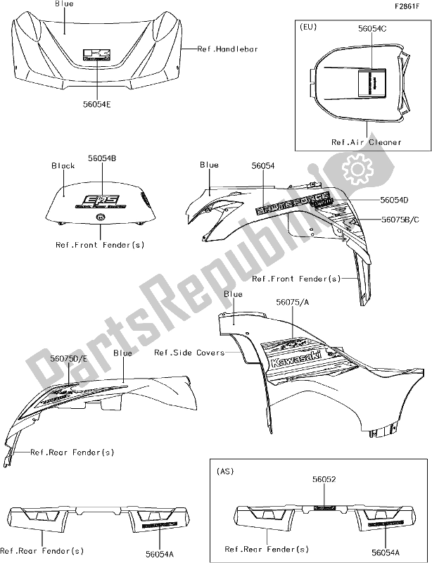 Tutte le parti per il 67 Decals(blue)(gjf) del Kawasaki KVF 750 Brute Force 4X4 I 2018