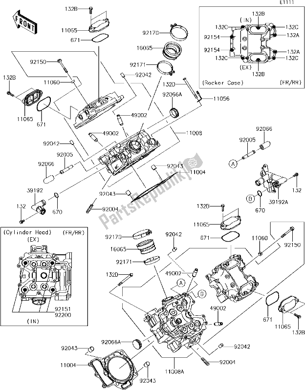 Tutte le parti per il 1 Cylinder Head del Kawasaki KVF 750 Brute Force 4X4I Camo 2017