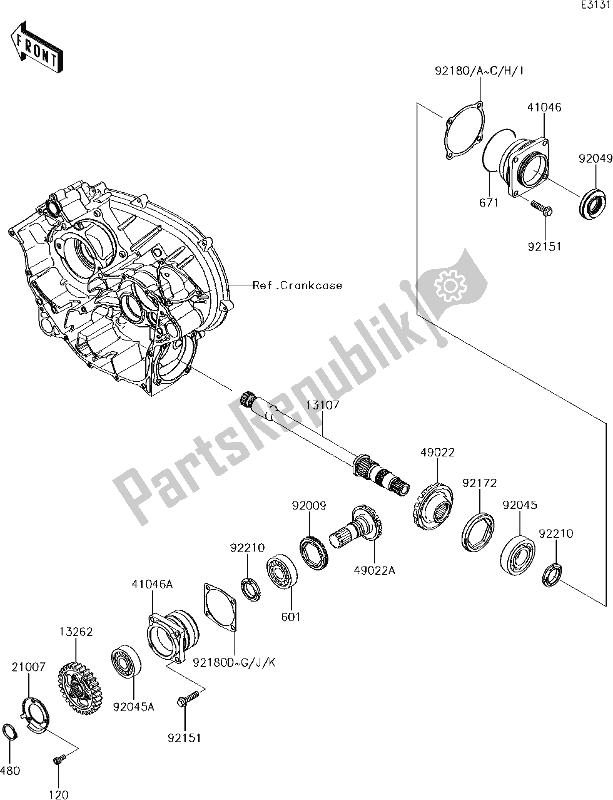 All parts for the 23 Front Bevel Gear of the Kawasaki KVF 750 Brute Force 4X4I Camo 2017