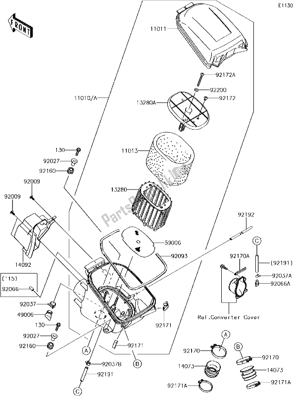 Alle onderdelen voor de 3 Air Cleaner van de Kawasaki KVF 750 Brute Force 4X4I Camo 2017
