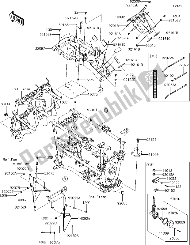 All parts for the 31 Frame Fittings of the Kawasaki KVF 750 Brute Force 4X4I Camo 2017