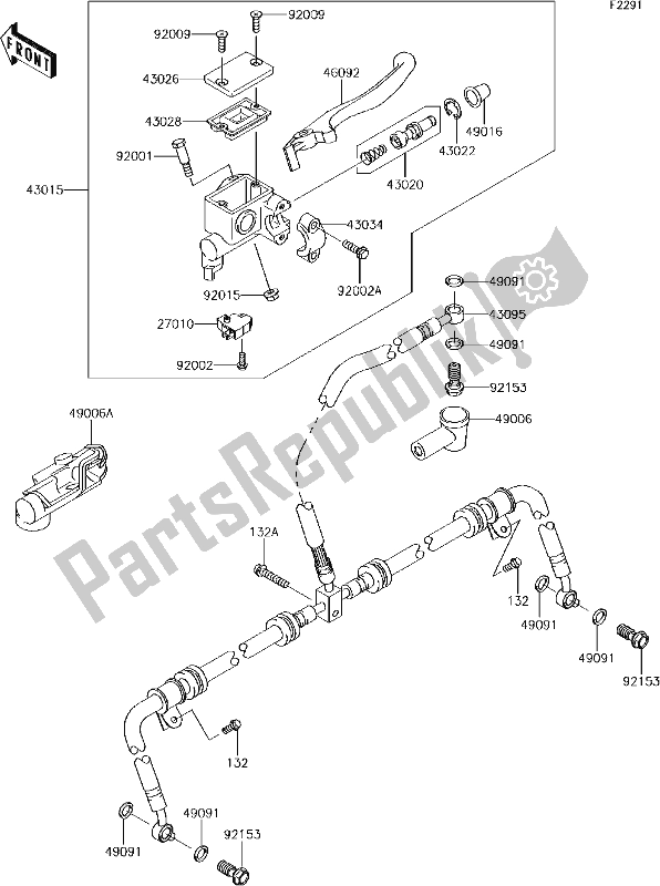 All parts for the 44 Front Master Cylinder of the Kawasaki KVF 750 Brute Force 4X4I Camo 2017