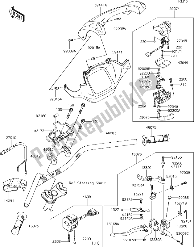 All parts for the 46 Handlebar of the Kawasaki KVF 750 Brute Force 4X4I Camo 2017