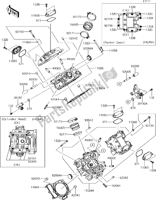 All parts for the 1 Cylinder Head of the Kawasaki KVF 750 Brute Force 4X4I Camo 2018