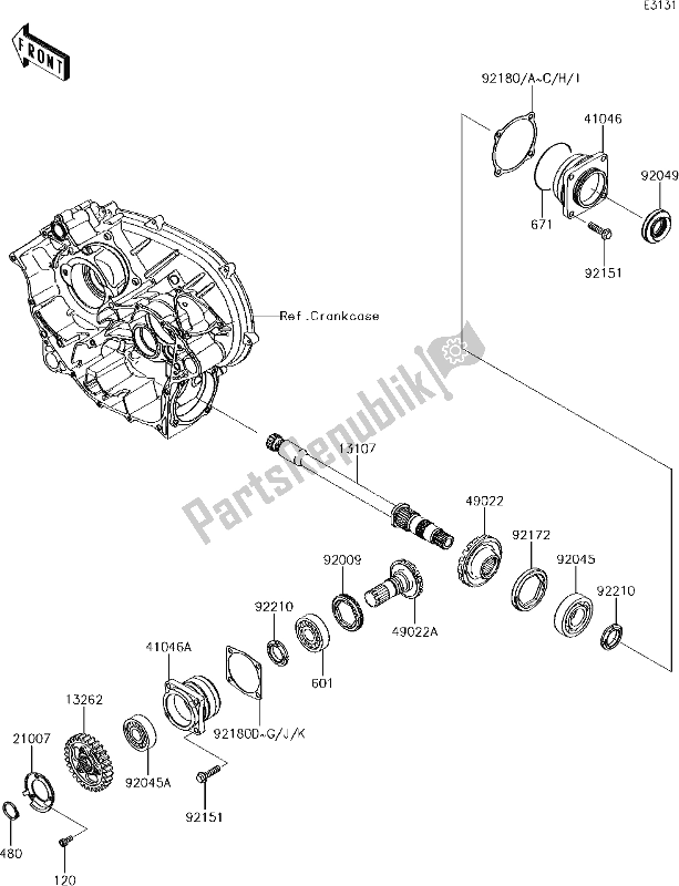 All parts for the 23 Front Bevel Gear of the Kawasaki KVF 750 Brute Force 4X4I Camo 2018