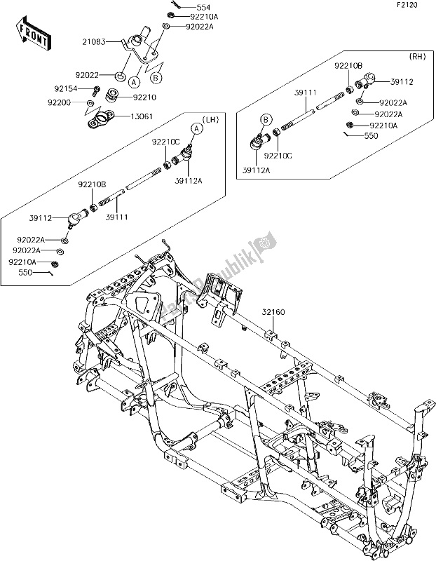 All parts for the 28 Frame of the Kawasaki KVF 750 Brute Force 4X4I Camo 2018