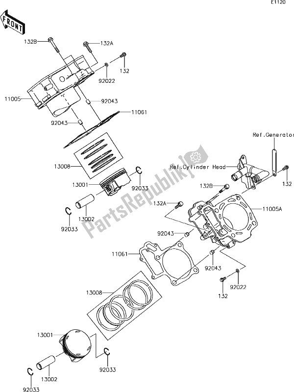 All parts for the 2 Cylinder/piston(s) of the Kawasaki KVF 750 Brute Force 4X4I EPS 2019