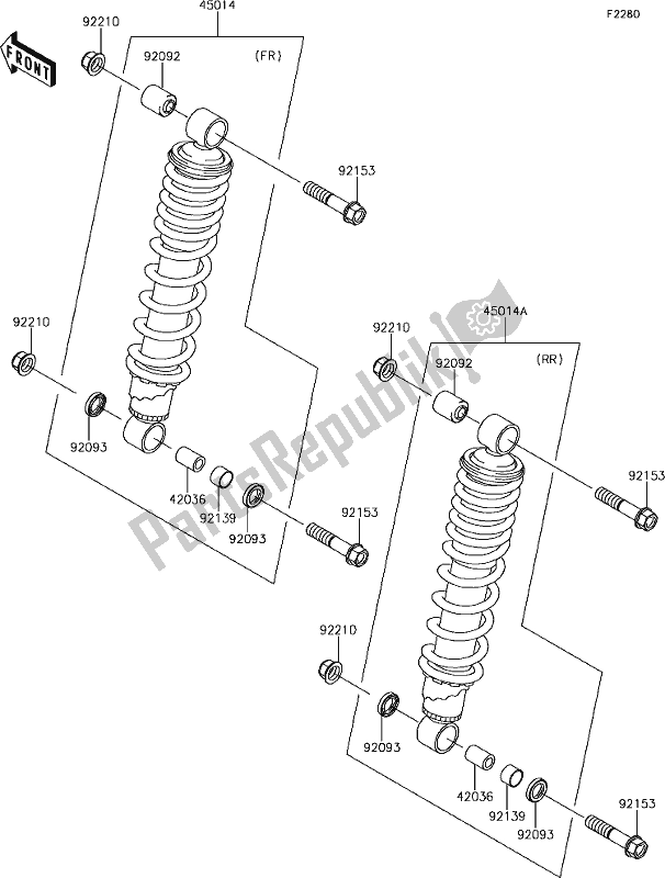 All parts for the 42 Shock Absorber(s) of the Kawasaki KVF 750 Brute Force 4X4I EPS 2019