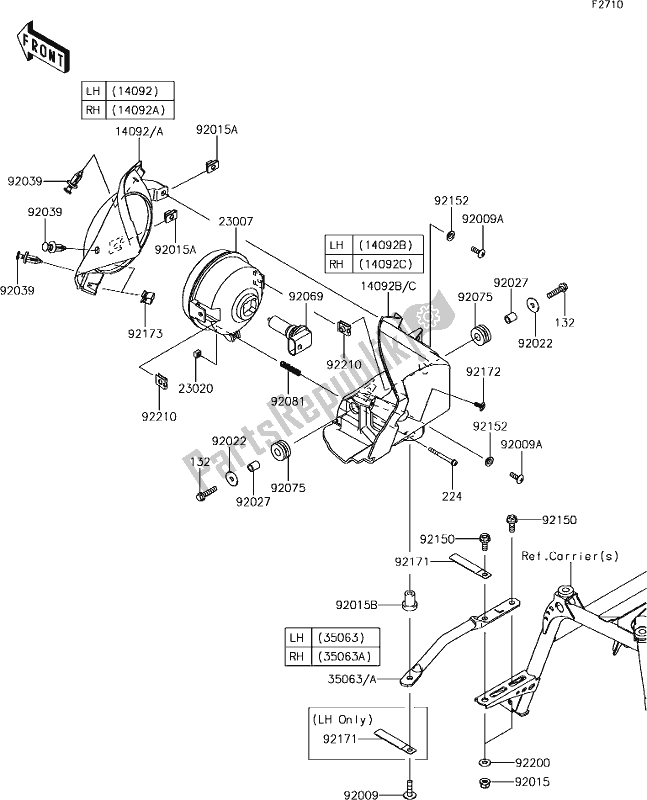 All parts for the 53 Headlight(s) of the Kawasaki KVF 750 Brute Force 4X4I EPS 2019