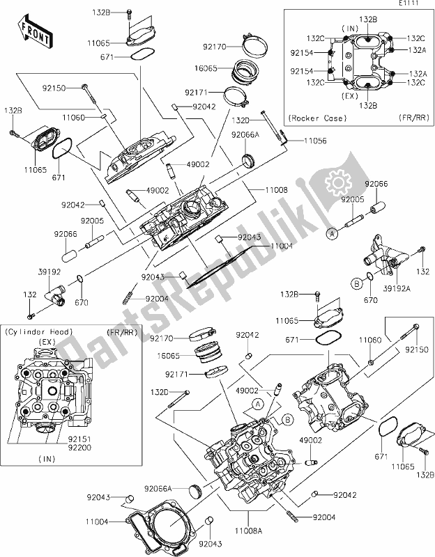 Alle onderdelen voor de 1 Cylinder Head van de Kawasaki KVF 750 Brute Force 4X4I EPS 2020