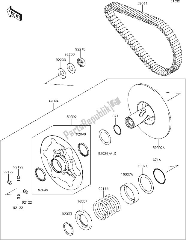 All parts for the 11 Driven Converter/drive Belt of the Kawasaki KVF 750 Brute Force 4X4I EPS 2020