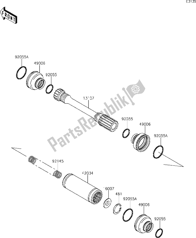 Alle onderdelen voor de 24 Drive Shaft-propeller van de Kawasaki KVF 750 Brute Force 4X4I EPS 2020