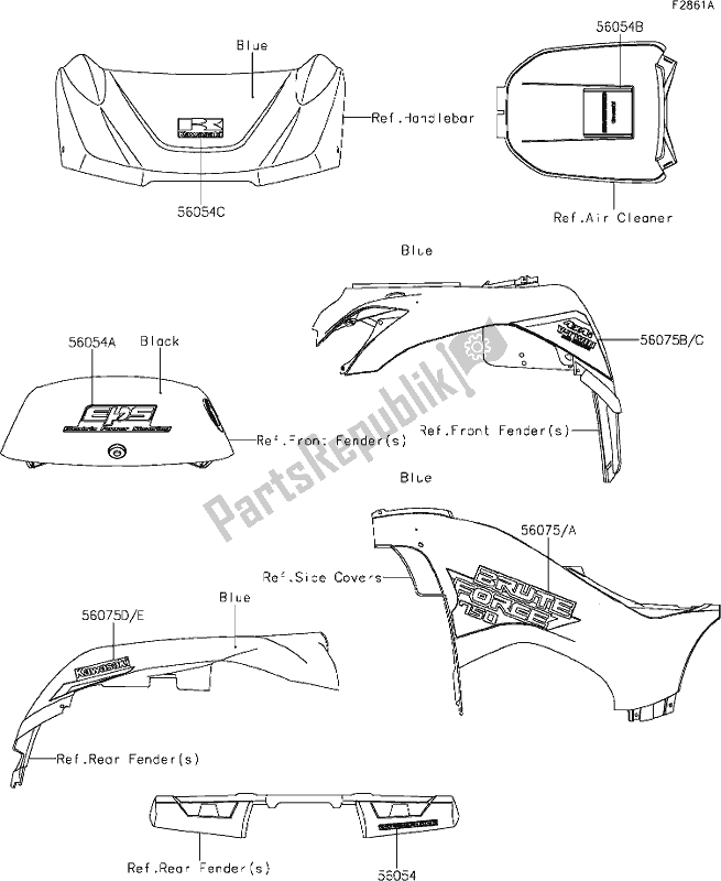 Todas las partes para 61 Decals(blue)(gkf) de Kawasaki KVF 750 Brute Force 4X4I EPS 2020