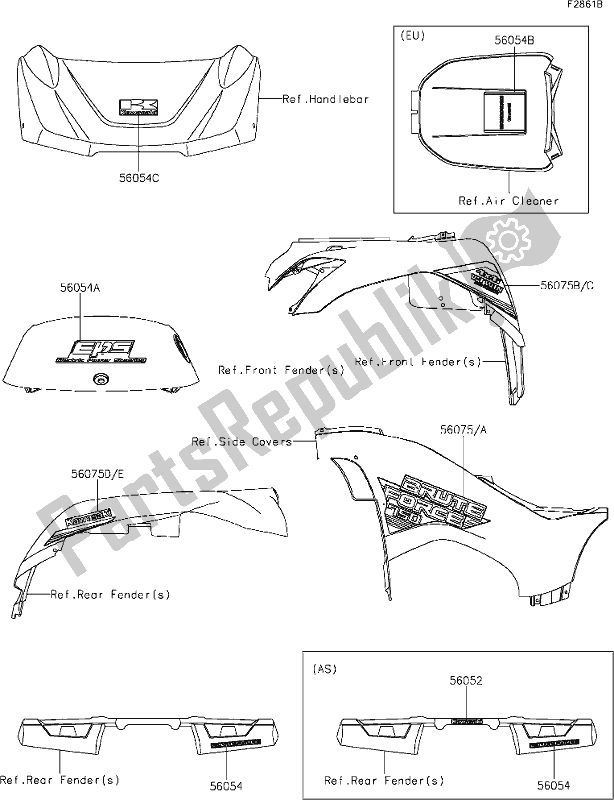 Tutte le parti per il 62 Decals(black)(glf) del Kawasaki KVF 750 Brute Force 4X4I EPS 2020