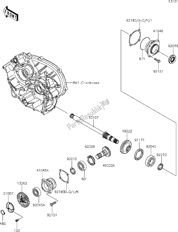 All parts for the 23 Front Bevel Gear of the Kawasaki KVF 750 Brute Force 4X4I EPS 2021
