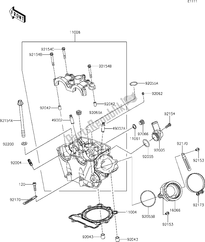 All parts for the 1 Cylinder Head of the Kawasaki KX 250 2020