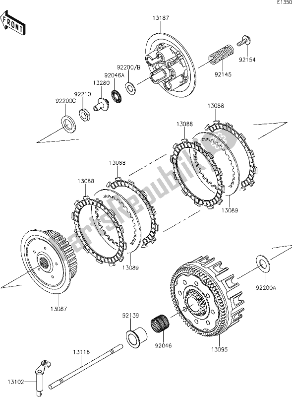 All parts for the 10 Clutch of the Kawasaki KX 250 2020