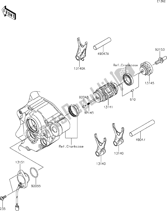 All parts for the 12 Gear Change Drum/shift Fork(s) of the Kawasaki KX 250 2020