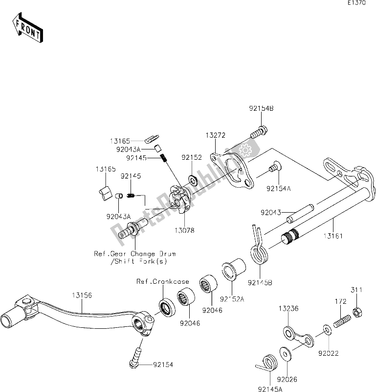 Alle onderdelen voor de 13 Gear Change Mechanism van de Kawasaki KX 250 2020